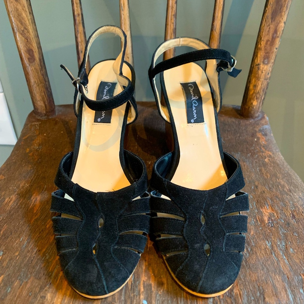 David Aaron Black Suede Wedges